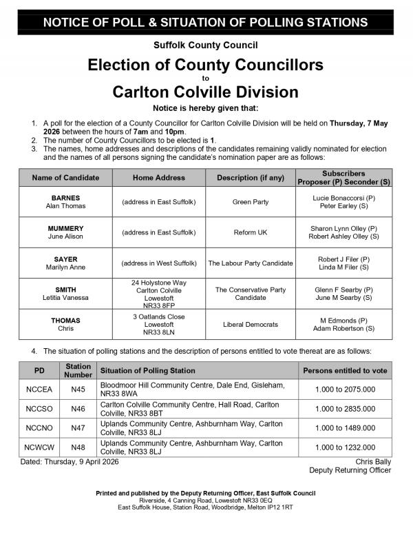 Notice of Poll Situation of Polling Stations Carlton Colville page 0001